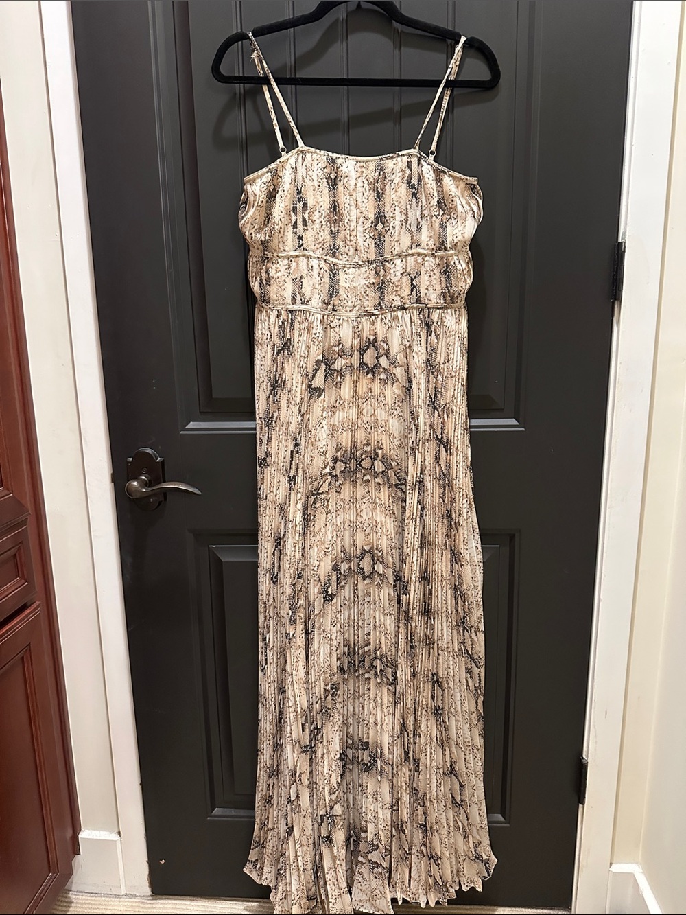 Beige Snake-Print Maxi Dress with Spaghetti Straps Size L